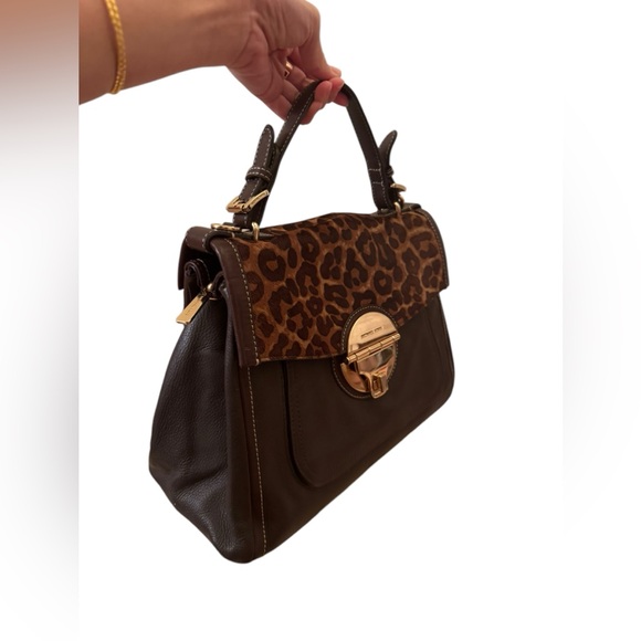 Rare Vintage Michael Kors Handbag, Brown Leather with Dyed Calf Hair in Leopard - Picture 3 of 15